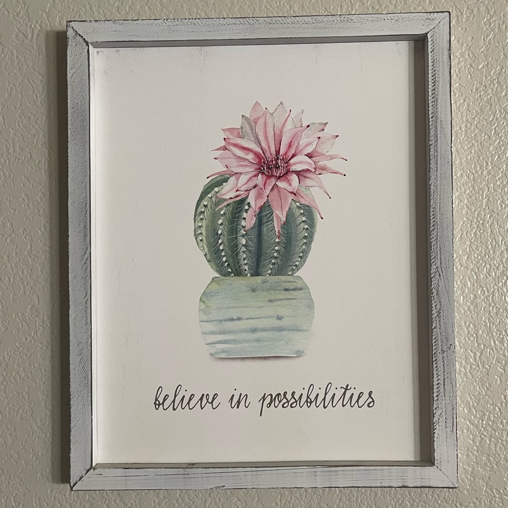 Framed Cactus Art. Believe in Possibilities Framed Art.
